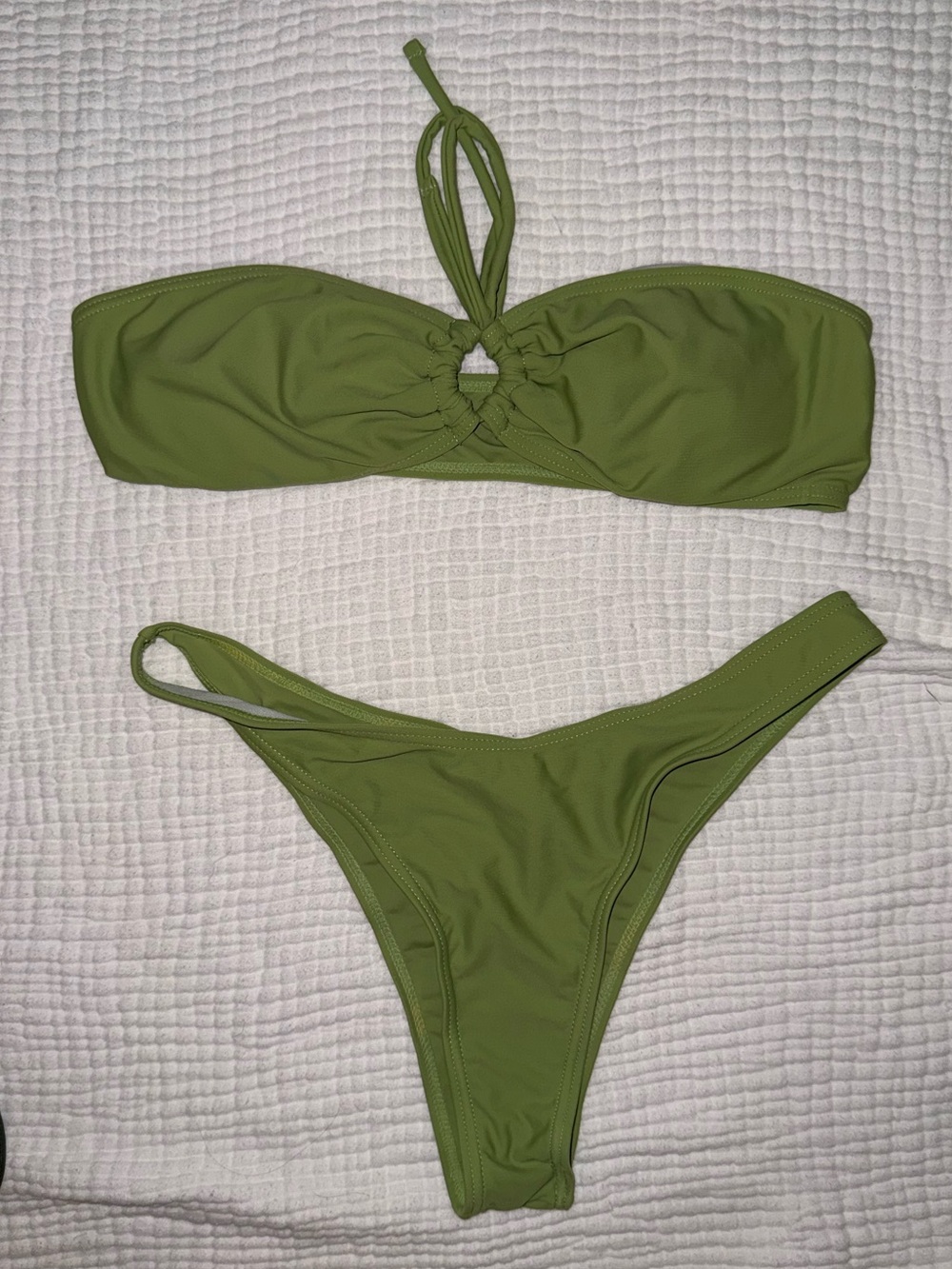 SHEIN Olive Green Bandeau Halter Bikini Set